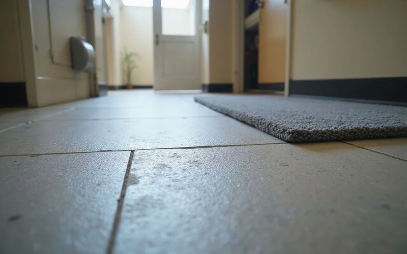 A well-lit hallway with matte, textured flooring and no loose rugs, showing a clear, even walking path